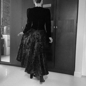 Pictures Puff Sleeve Velvet jacquard Black Dress